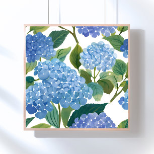 Blue Hydrangeas   Beautiful Floral Bush Poster