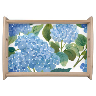 Blue Hydrangeas   Beautiful Floral Bush Serving Tray
