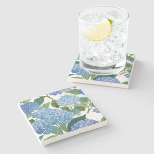 Blue Hydrangeas Beautiful Floral Bush Stone Coaster