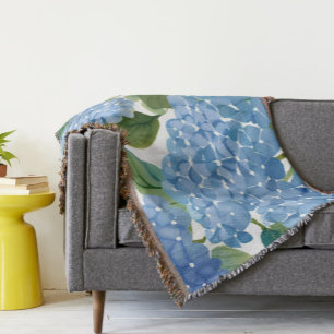 Blue Hydrangeas   Beautiful Floral Bush Throw Blanket