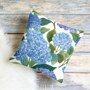Blue Hydrangeas Beautiful Floral Bush Throw Pillow