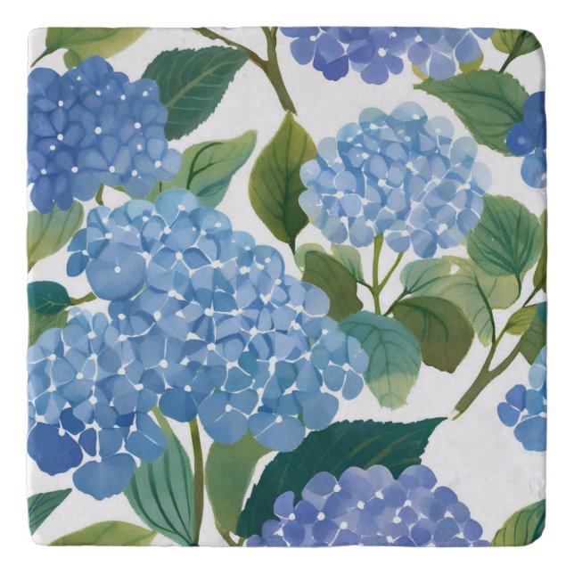 Blue Hydrangeas | Beautiful Floral Bush Trivet (Front)