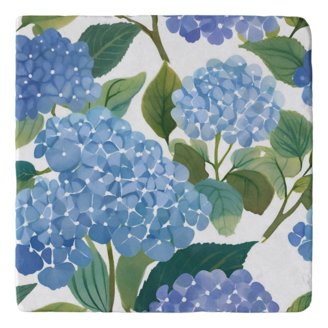 Blue Hydrangeas | Beautiful Floral Bush Trivet (Front)