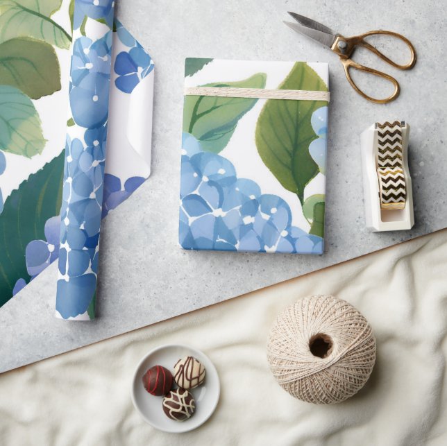 Blue Hydrangeas | Beautiful Floral Bush Wrapping Paper (Crafts)