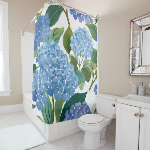 Blue Hydrangeas Beautiful Floral Watercolor Shower Curtain