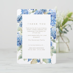 Blue Hydrangeas Bereavement Funeral Thank You Card