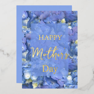 Blue Hydrangeas Blooms Mother's Day Foil Holiday Card
