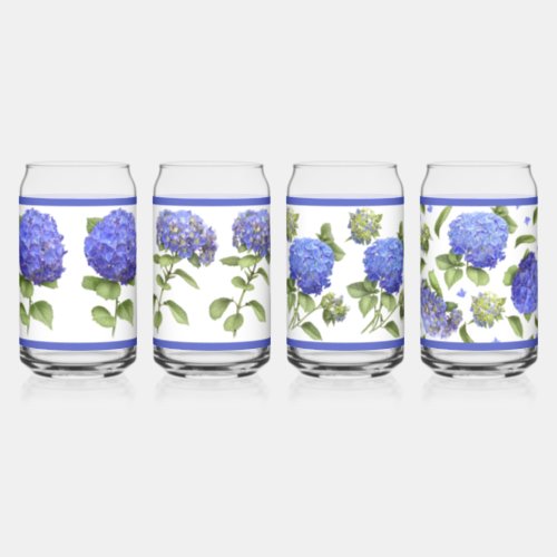 Blue Hydrangeas Botanical Art Can Glass Set