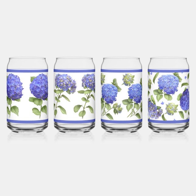 Blue Hydrangeas Botanical Art Can Glass Set (Front)