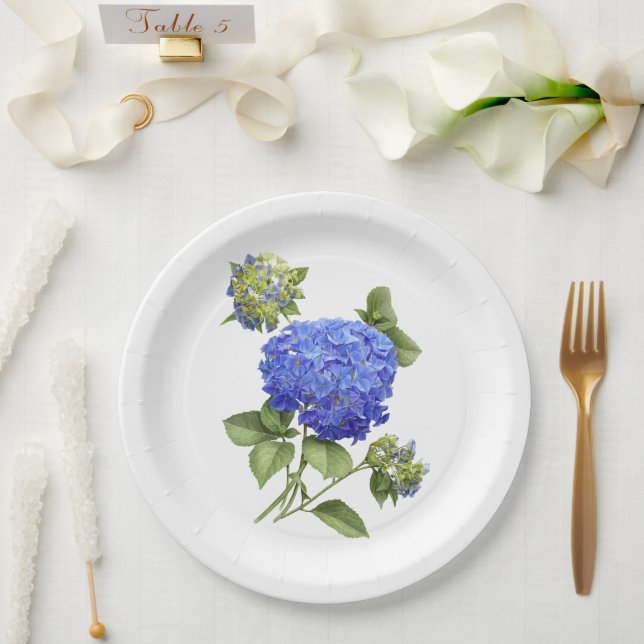 Blue Hydrangeas  Botanical Art Paper Plates (Wedding)