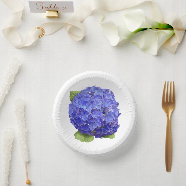 Blue Hydrangeas  Botanical Art Paper Plates Paper Bowls (Wedding)