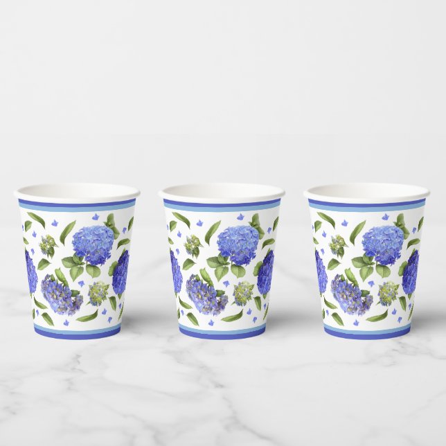 Blue Hydrangeas Botanical Art Pattern Paper Cups (Multi)