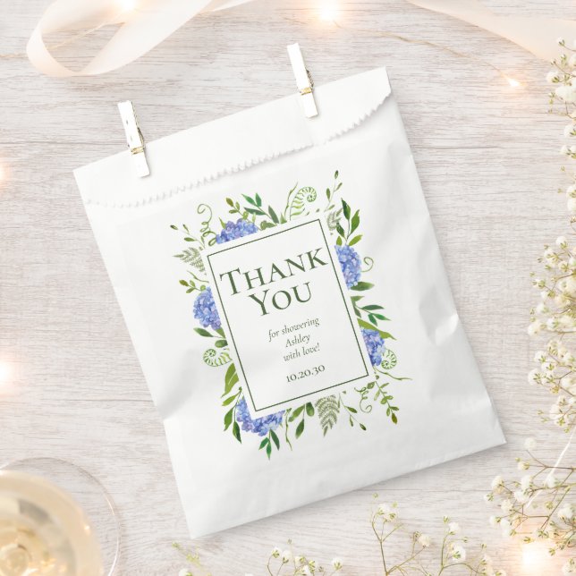Blue Hydrangeas Boy Baby Shower Thank You Favor Bag (Clipped)