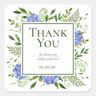 Blue Hydrangeas Boy Baby Shower Thank You Square Sticker