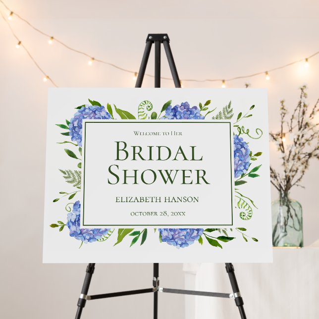 Blue Hydrangeas Bridal Shower Foam Board (In Situ (Stand))
