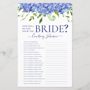Blue Hydrangeas Bridal Shower Game