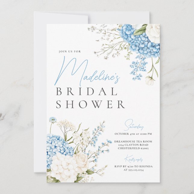 Blue Hydrangeas Bridal Shower Invitation (Front)