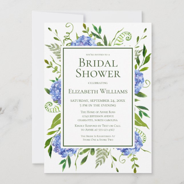 Blue Hydrangeas Bridal Shower Invitation (Front)