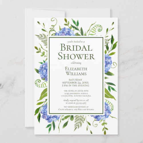 Blue Hydrangeas Bridal Shower Invitation