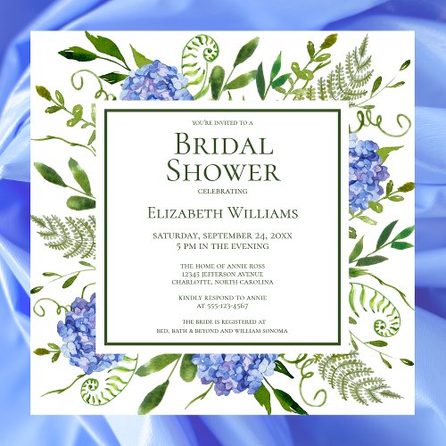 Blue Hydrangeas Bridal Shower Invitation