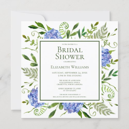 Blue Hydrangeas Bridal Shower Invitation