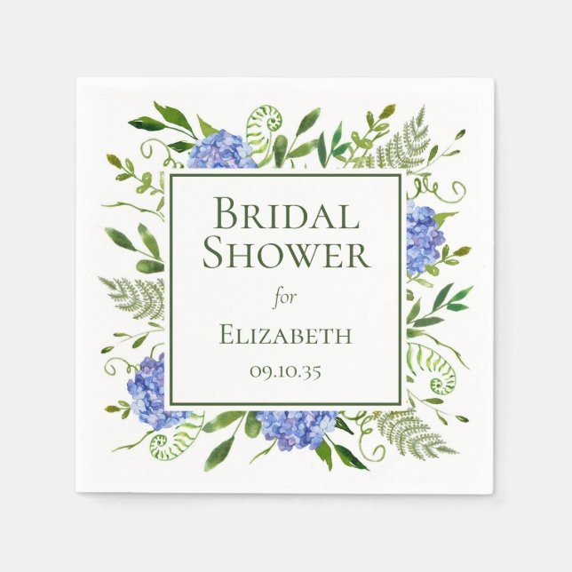 Blue Hydrangeas Bridal Shower Napkins (Front)