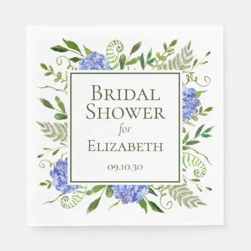 Blue Hydrangeas Bridal Shower Napkins