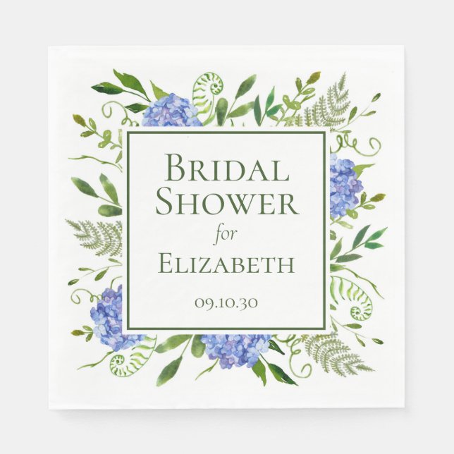 Blue Hydrangeas Bridal Shower Napkins (Front)