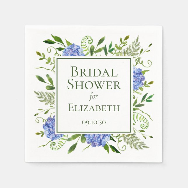 Blue Hydrangeas Bridal Shower Napkins (Front)