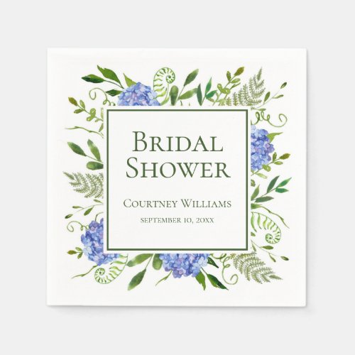 Blue Hydrangeas Bridal Shower Napkins