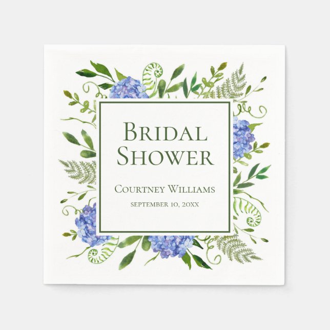 Blue Hydrangeas Bridal Shower Napkins (Front)