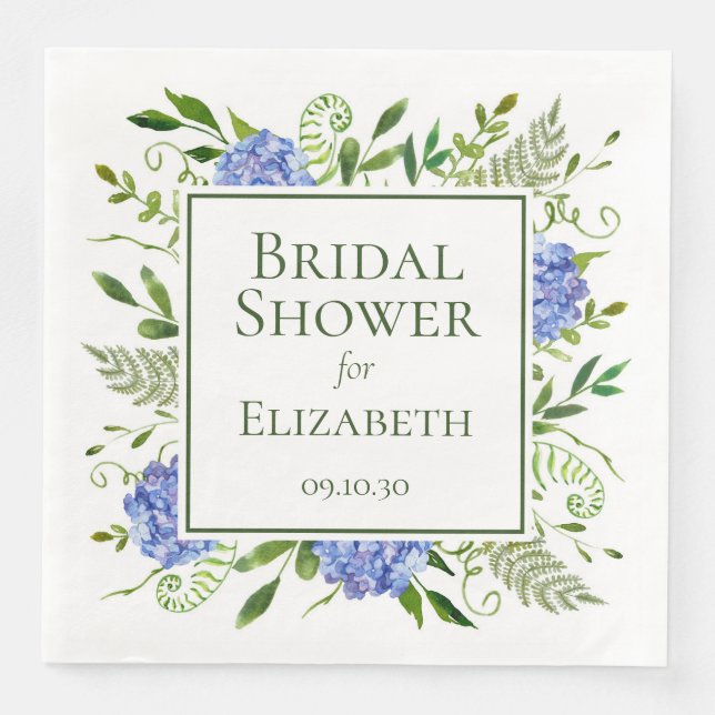 Blue Hydrangeas Bridal Shower Paper Dinner Napkins (Front)