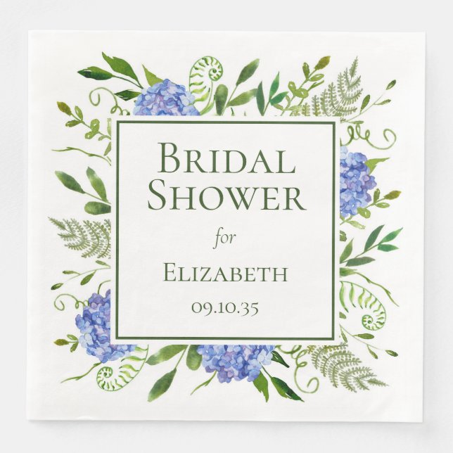 Blue Hydrangeas Bridal Shower Paper Dinner Napkins (Front)