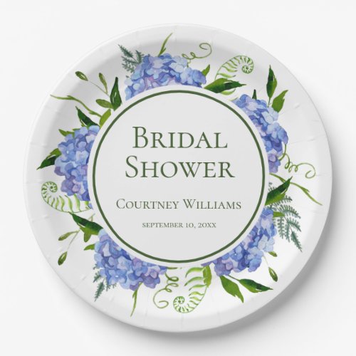 Blue Hydrangeas Bridal Shower Paper Plates