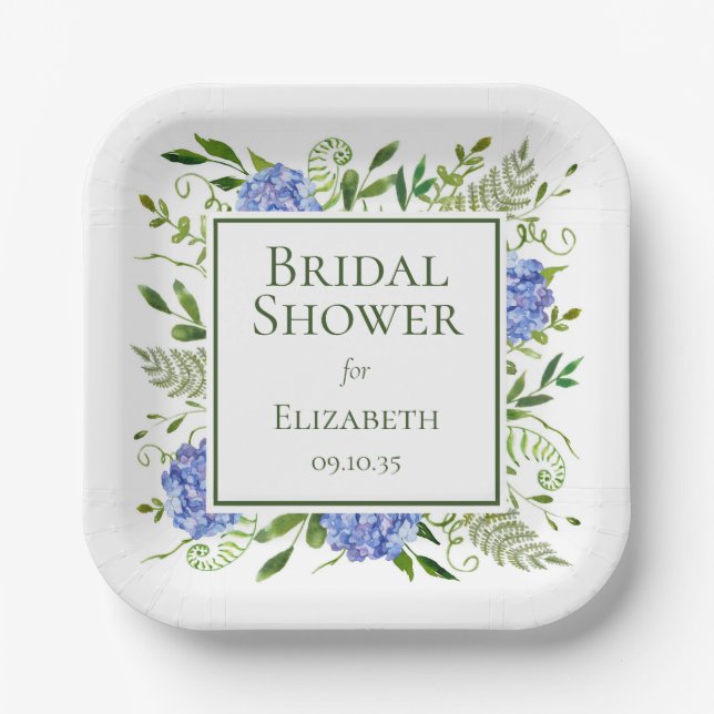 Blue Hydrangeas Bridal Shower Paper Plates (Front)