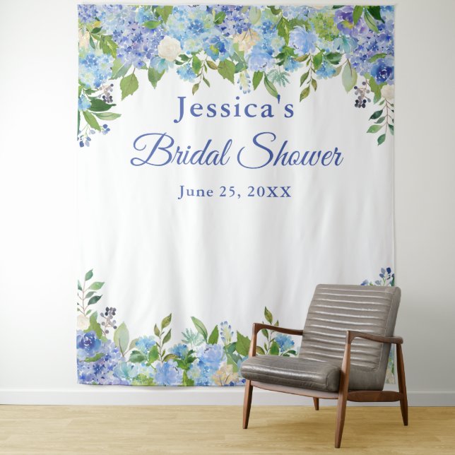 Blue Hydrangeas Bridal Shower Photo Booth Backdrop (In Situ)