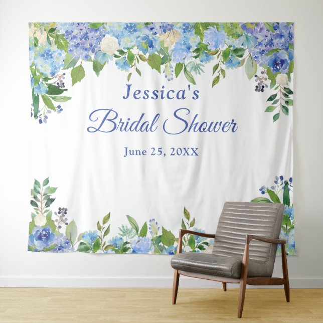 Blue Hydrangeas Bridal Shower Photo Booth Backdrop (In Situ (Horizontal))