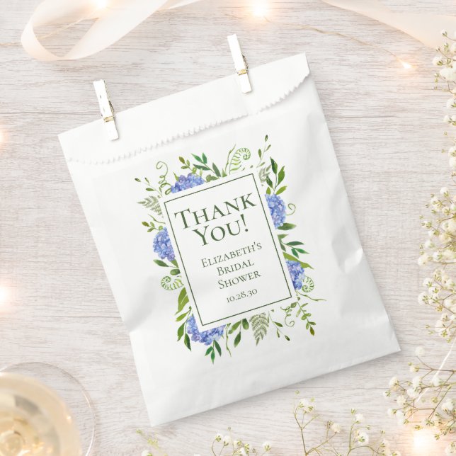 Blue Hydrangeas Bridal Shower Thank You Favor Bag (Clipped)