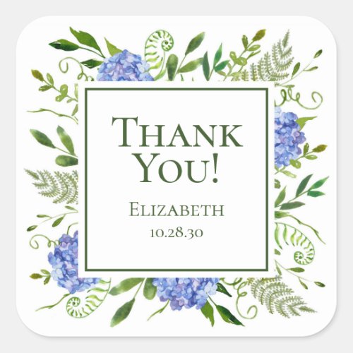 Blue Hydrangeas Bridal Shower Thank You Square Sticker