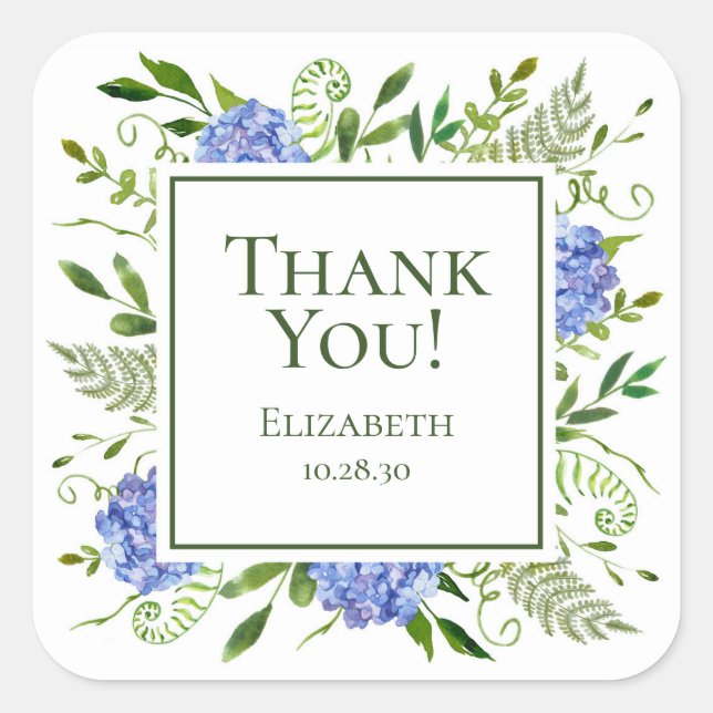 Blue Hydrangeas Bridal Shower Thank You Square Sticker (Front)
