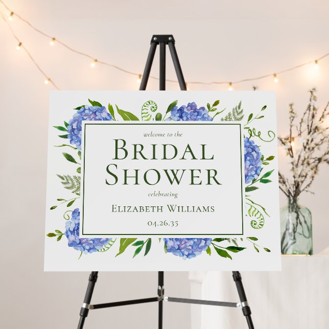 Blue Hydrangeas Bridal Shower Welcome Foam Board (In Situ (Stand))