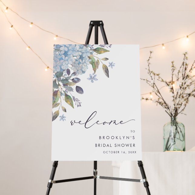 Blue Hydrangeas Bridal Shower Welcome Foam Board (In Situ (Stand))