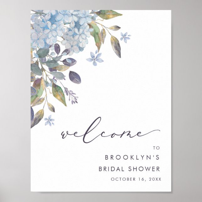 Blue Hydrangeas Bridal Shower Welcome Poster (Front)