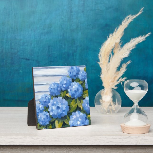 Blue Hydrangeas Bushes Floral Painting Art Plaque (Insitu)