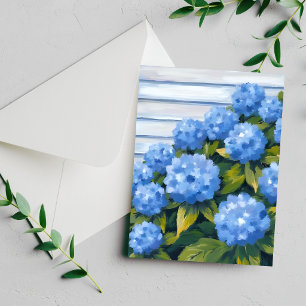 Blue Hydrangeas Bushes Floral Painting Card