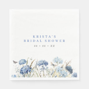 Blue Hydrangeas & Butterflies Bridal Shower Napkins