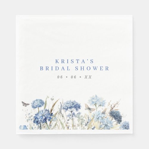 Blue Hydrangeas  Butterflies Bridal Shower Napkins