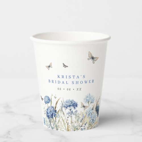 Blue Hydrangeas  Butterflies Bridal Shower Paper Cups