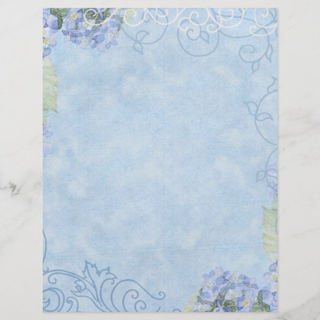 Blue Hydrangeas, Butterfly & Swirl Modern Floral (Front)