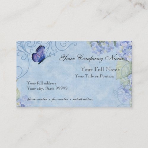 Blue Hydrangeas Butterfly  Swirl Modern Floral Business Card